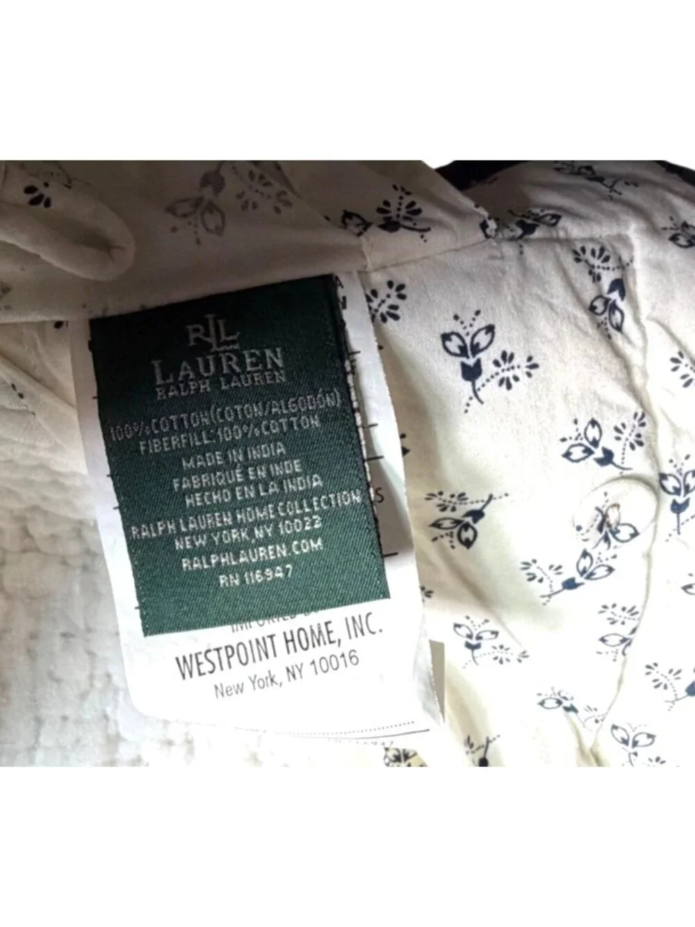 Ralph Lauren Navy Blue Quilted Standard Pillow Shams Set Of 2 Cotton Classic